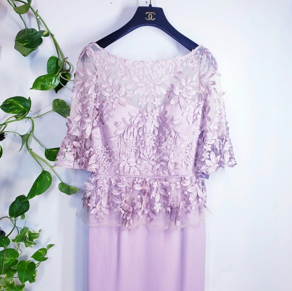 NWT JS Collections Pink Lace Illusion Neck Gown 4 small blush long Formal - Picture 10 of 13